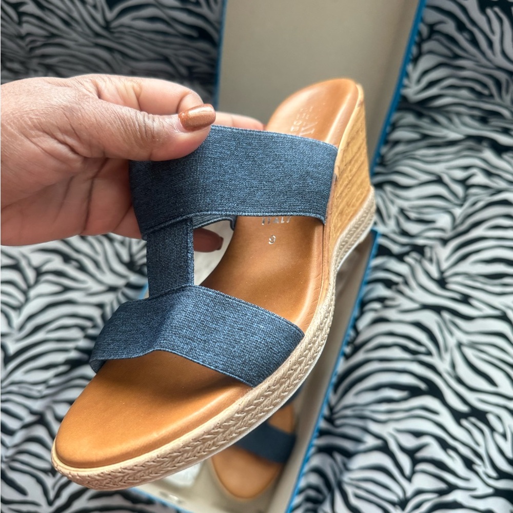 Stylish Denim Women's Wedges. Good condition. Size 9. I’m a size 8 and they fit.